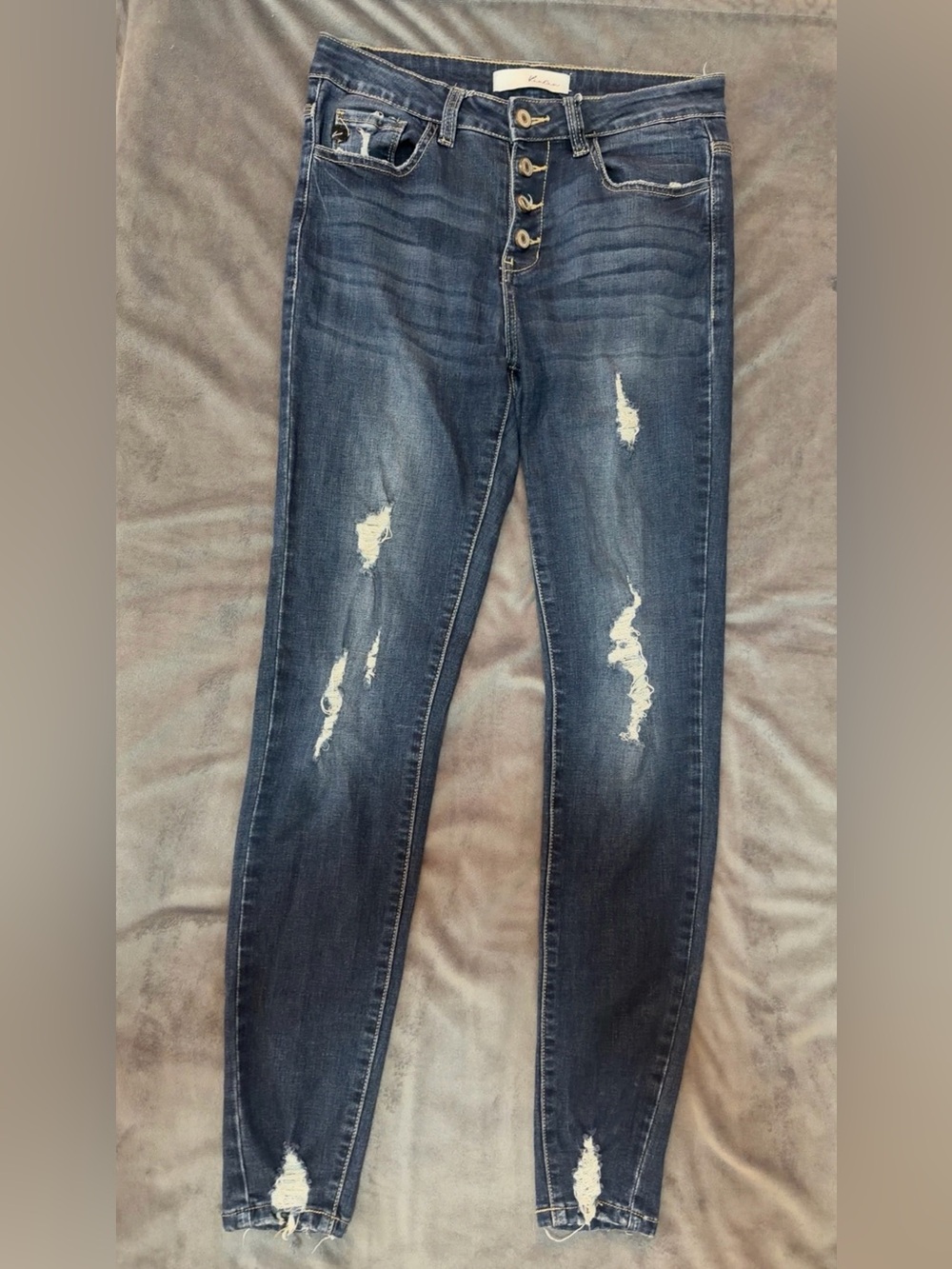 KanCan Women's Distressed High-Rise Skinny Jeans - Dark Blue